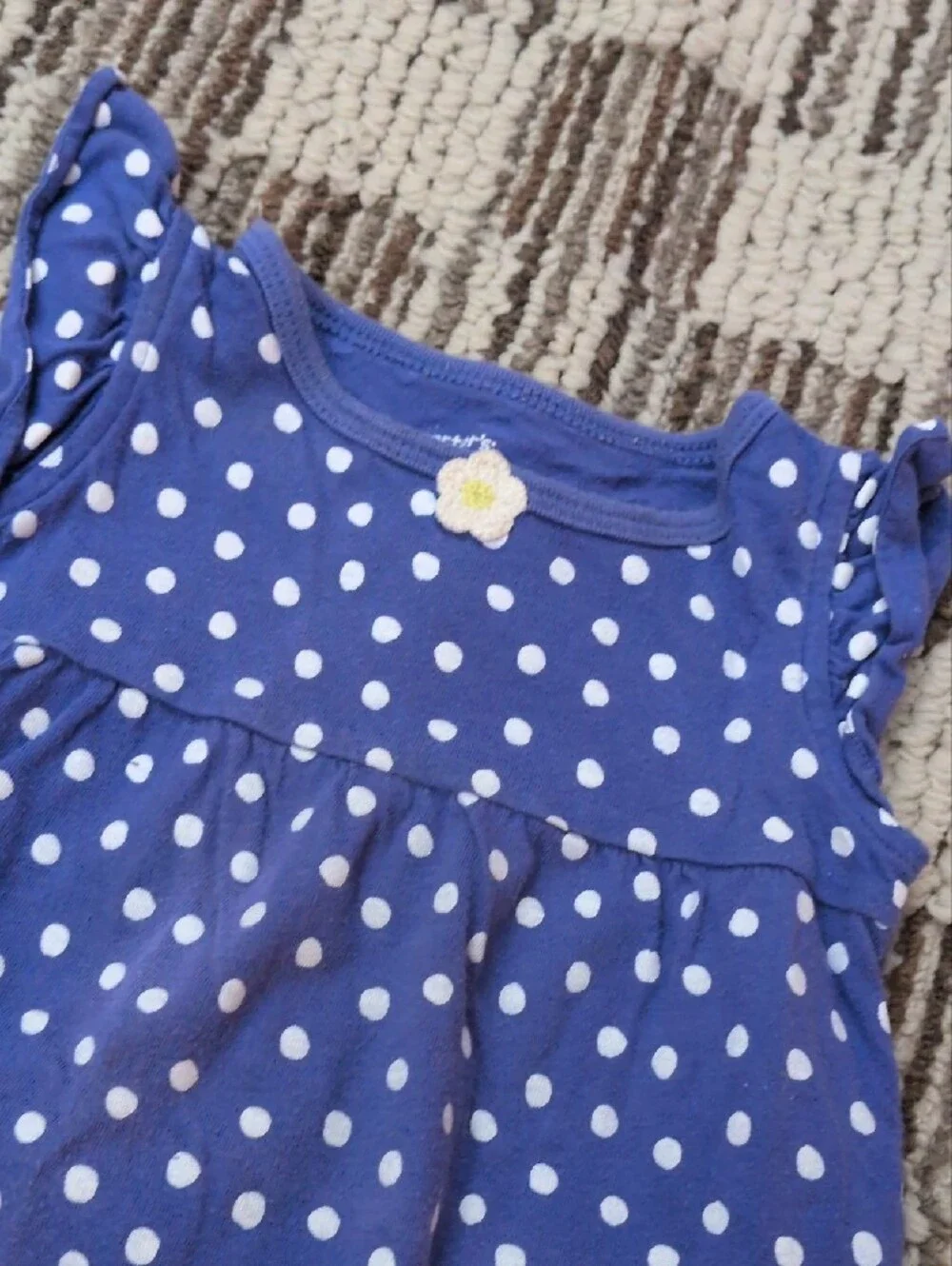 Carter's Purple Polka Dot Baby Romper & Green Checked Monkey Bodysuit.